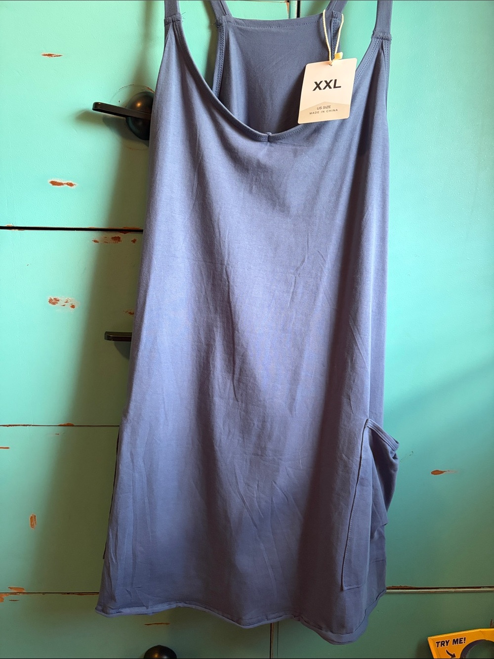 Soft blue romper Dress with big front pockets